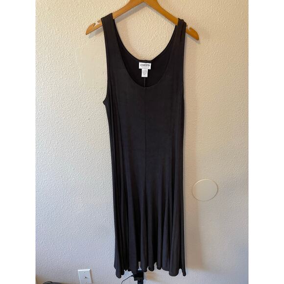 Chico’s Travelers Ribbed Stretchy Black U Neckline Midi Dress Size 1 (Medium) - Picture 1 of 11